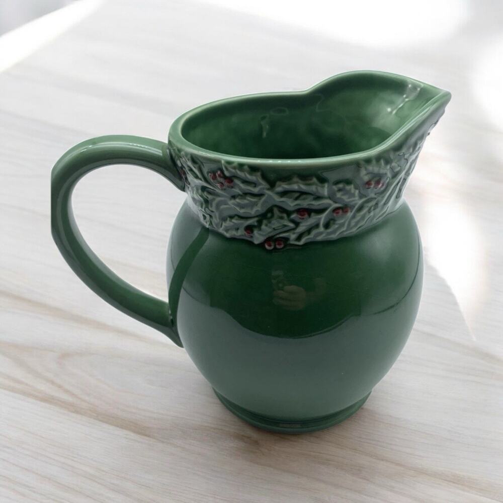 Vintage Ceramic Holiday HollyBerry Pitcher by Garden Ridge, 2005 Original Tag 8"